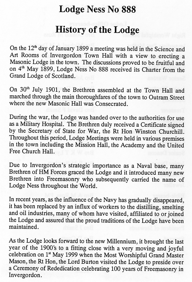 The History of Lodge Ness No 888